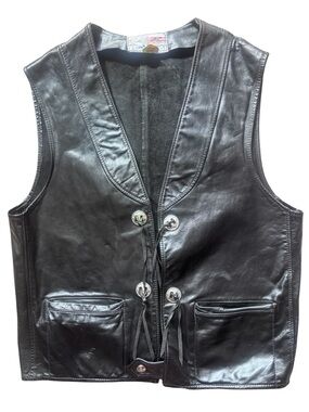 Vintage Forum Calgary Black Leather Western Vest Size 38 Cowboy Biker Boho